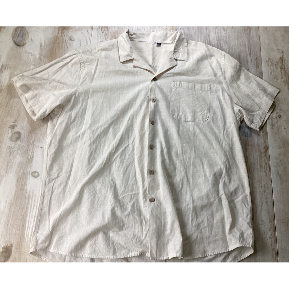 Design in Italy Mens 2XL Linen Blend Short Sleeve Camp Collar Button Down Shirt